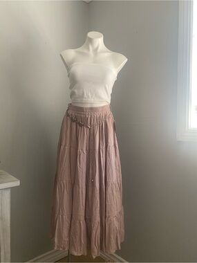 Blush Mauve Tiered Maxi Skirt with Chain Accent